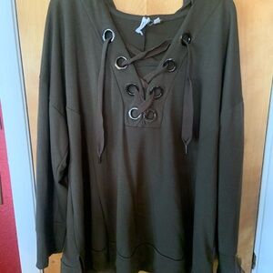 Lace-Up Olive Green Women's Top